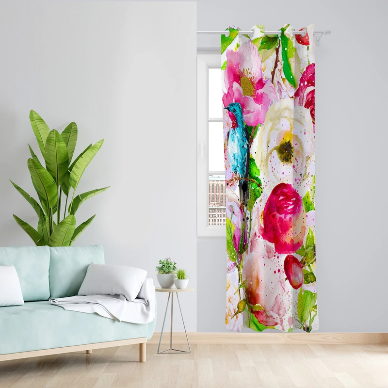 پرده طرح گل آبرنگی مدل مخمل پانچی کد 4073 z سایز 140x200 سانتی متر