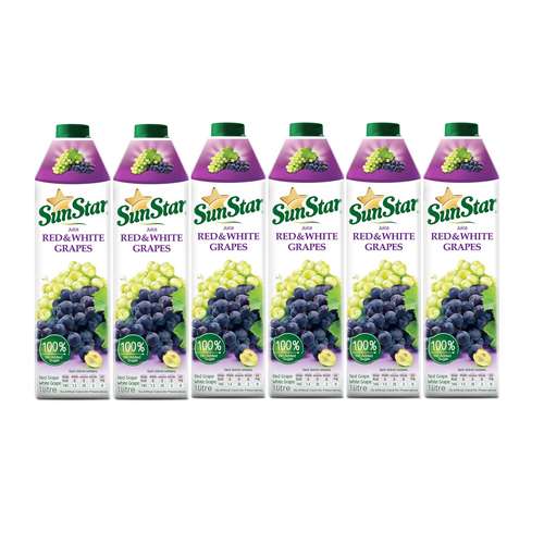 آبمیوه طبیعی انگور قرمز و سفید سان استار - 1 لیتر بسته 6 عددی