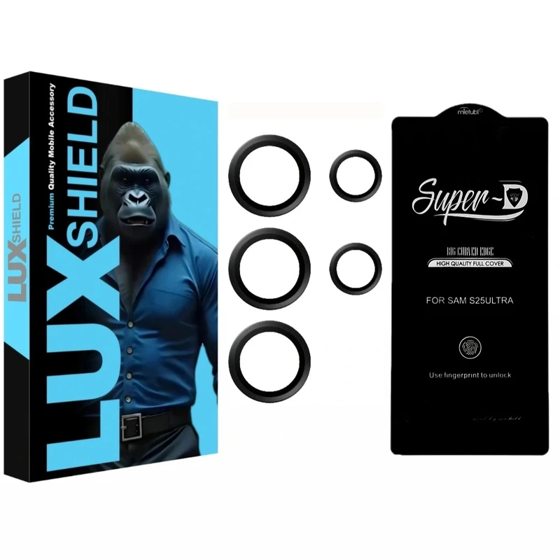 محافظ لنز دوربین لوکس شیلد مدل رینگی مناسب برای گوشی موبایل سامسونگ Galaxy S25 Ultra به همراه محافظ صفحه نمایش