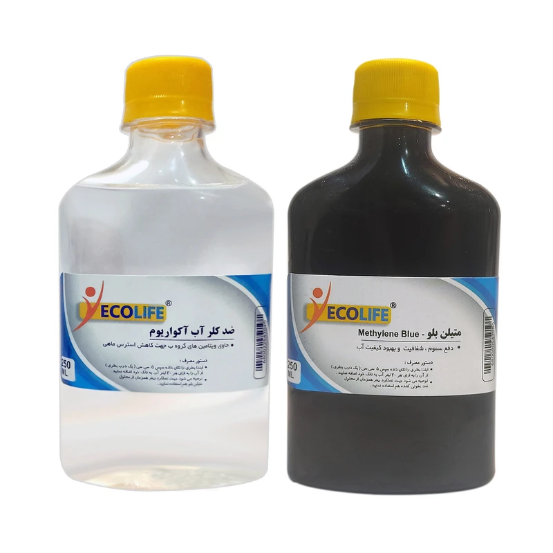 محلول ضد کلر آب آکواریوم مدل لایف اوشن حجم 250 میلی لیتر به همراه متیلن بلو