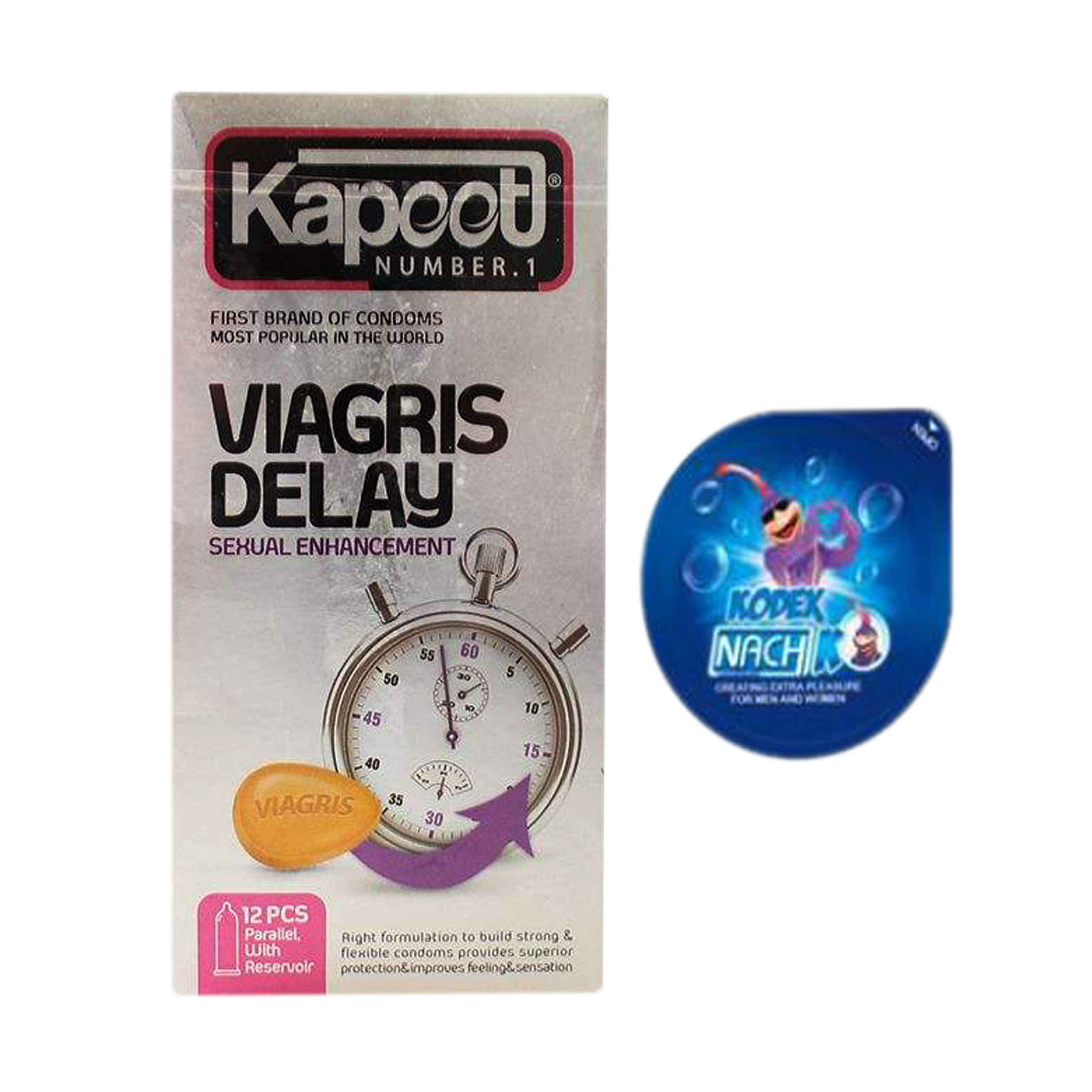 کاندوم کاپوت مدل Viagris Delay بسته 12 عددی به همراه کاندوم ناچ کدکس مدل بلیسر