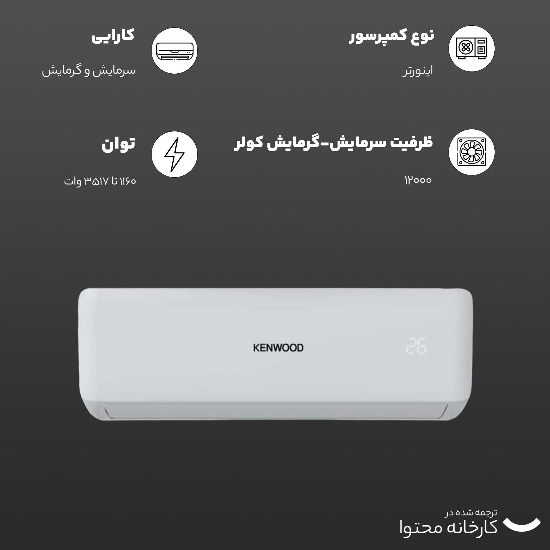 کولر گازی 12 هزار اینورتر کنوود مدل ACI 12