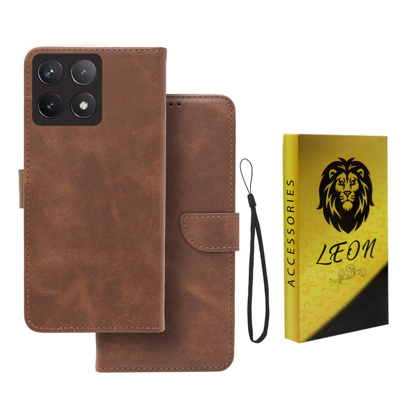 کیف کلاسوری لئون مدل Mortand Oro مناسب برای گوشی موبایل شیائومی Poco F6 Pro به همراه بندآویز