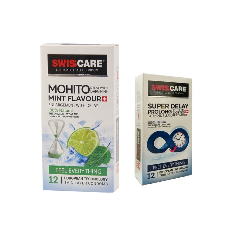 کاندوم سوئیس کر مدل Mohito SUPER DELAY مجموعه 2 عددی کاندوم سوئیس کر مدل Mohito SUPER DELAY مجموعه 2 عددی