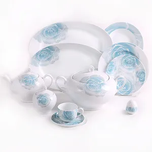 سرویس غذاخوری 102 پارچه چینی زرین ایران سری ایتالیا اف مدل رزتا آبی درجه یک