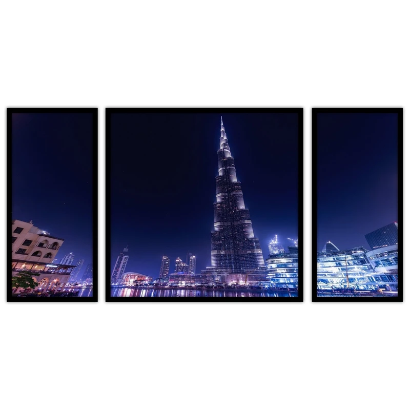 تابلو بکلیت طرح  منظره شهری شهر دبی  برج خلیفه مدل B-bu3589 مجموعه 3 عددی