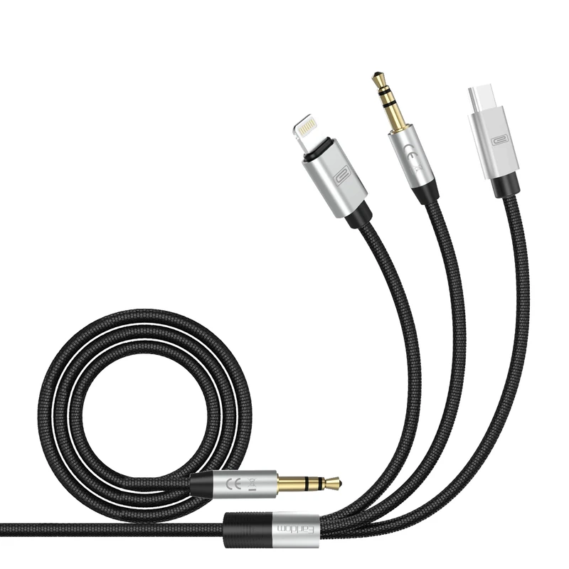 کابل تبدیل AUX به لایتنینگ / USB-C / AUX ارلدام مدل AUX09 طول 1.2 متر