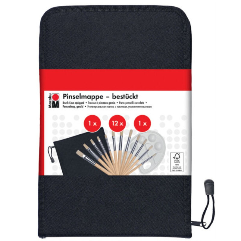 ست قلم‌مو مارابو مدل Pinselmappe کد PM-12 مجموعه 12 عددی به همراه پالت رنگ
