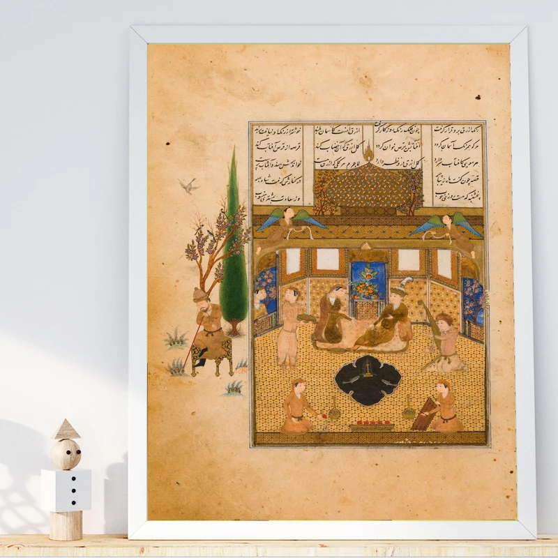 تابلو طرح نگارگری بهرام گور مدل G00150 فریم سفید