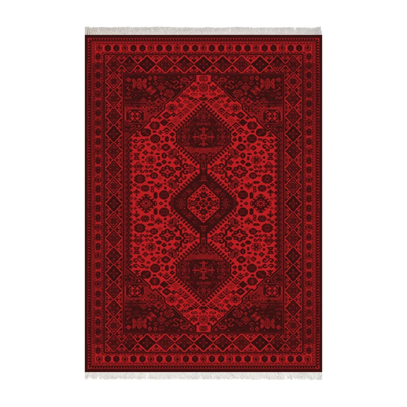 فرش ماشینی 1000 شانه زانیس زمینه قرمز حاشیه قرمز تیره مشکی مدل چاپی