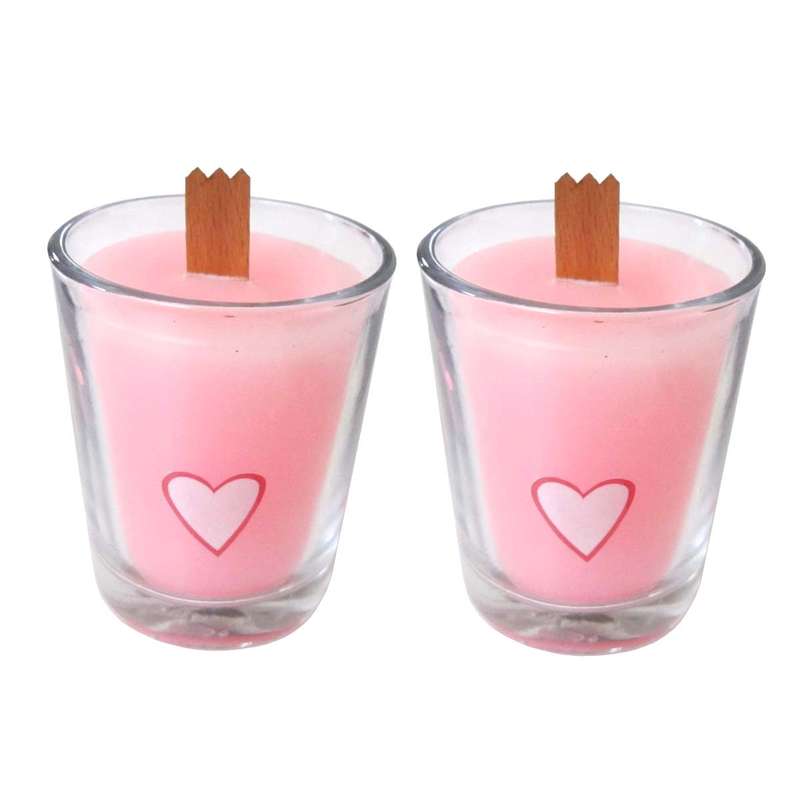 شمع لیوانی مدل فيتيله چوبي معطر رز بسته 2 عددي
