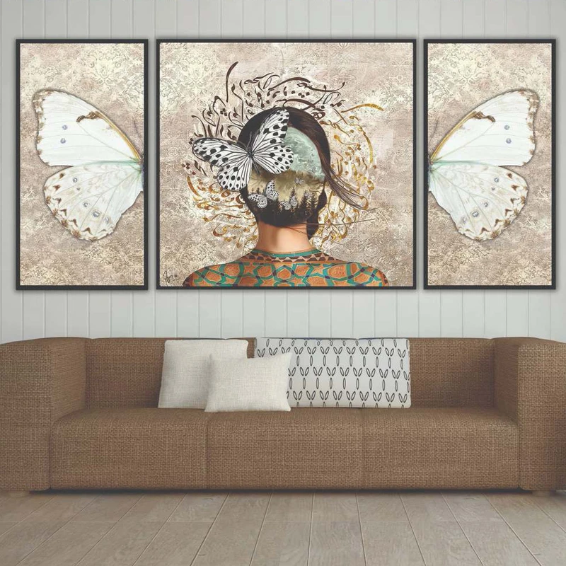 تابلو بکلیت طرح مدرن دیجیتال آرت مدل B-2014 فریم مشکی مجموعه 3 عددی