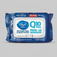 دستمال پاک کننده آرایشی دافی مدل Q10 PLUS ضد پیری بسته 50 عددی