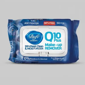 دستمال پاک کننده آرایشی دافی مدل Q10 PLUS ضد پیری بسته 50 عددی