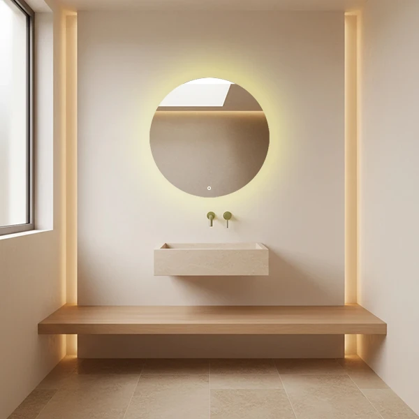 آینه سرویس‌ بهداشتی باوان مدل دایره لمسی بکلایت سایز 60 سانتی متر