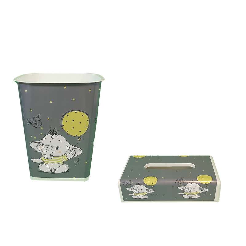 ست سطل و جا دستمال کاغذی اتاق کودک مدل فیل بادکنکی کد R-102g