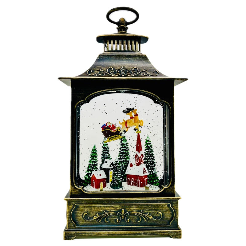 گوی موزیکال مدل پمپی لایت باکس آکواریومی طرح فانوس سورتمه بابانوئل و کریسمس کد P4203