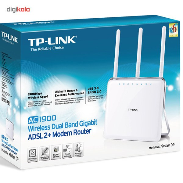 مودم روتر +ADSL2 گیگابیتی دوبانده بی‌ سیم تی پی-لینک مدل Archer D9 AC1900_V1