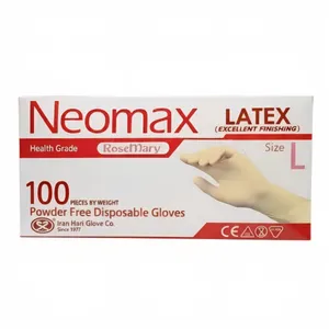 دستکش لاتکس غیر پودری حریر مدل نئومکس سایز بزرگ (L) بسته ۱۰۰ عددی