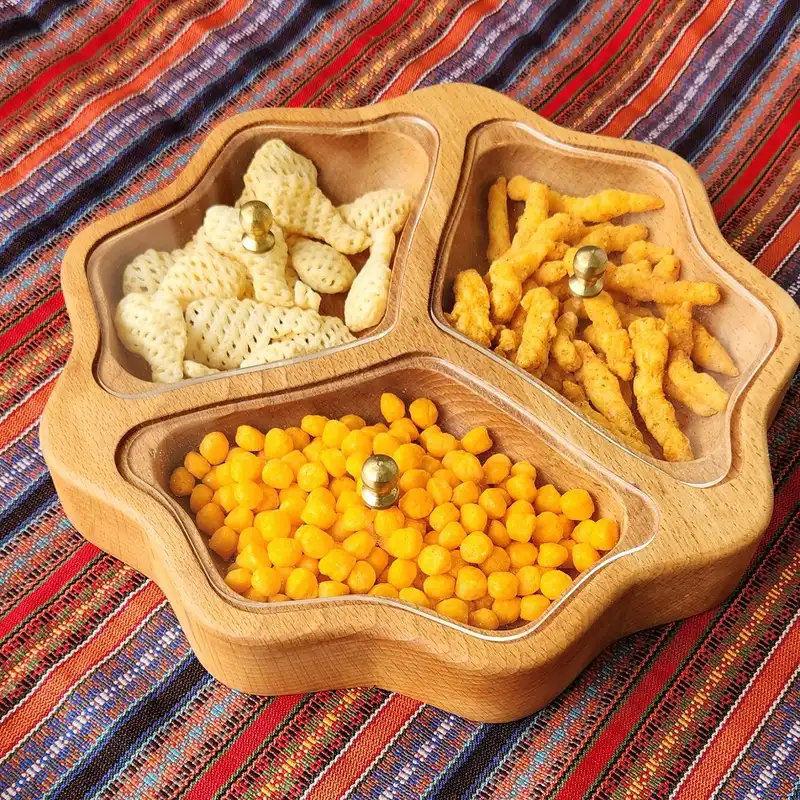 ظرف پذیرایی چوبی گردوچ مدل شبدر کد LT - 5505