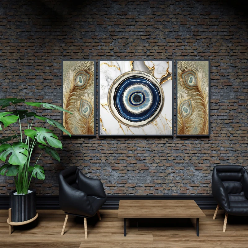 تابلو بکلیت طرح مدرن دیجیتال آرت مدل SI-2181 فریم نقره ای مجموعه 3 عددی