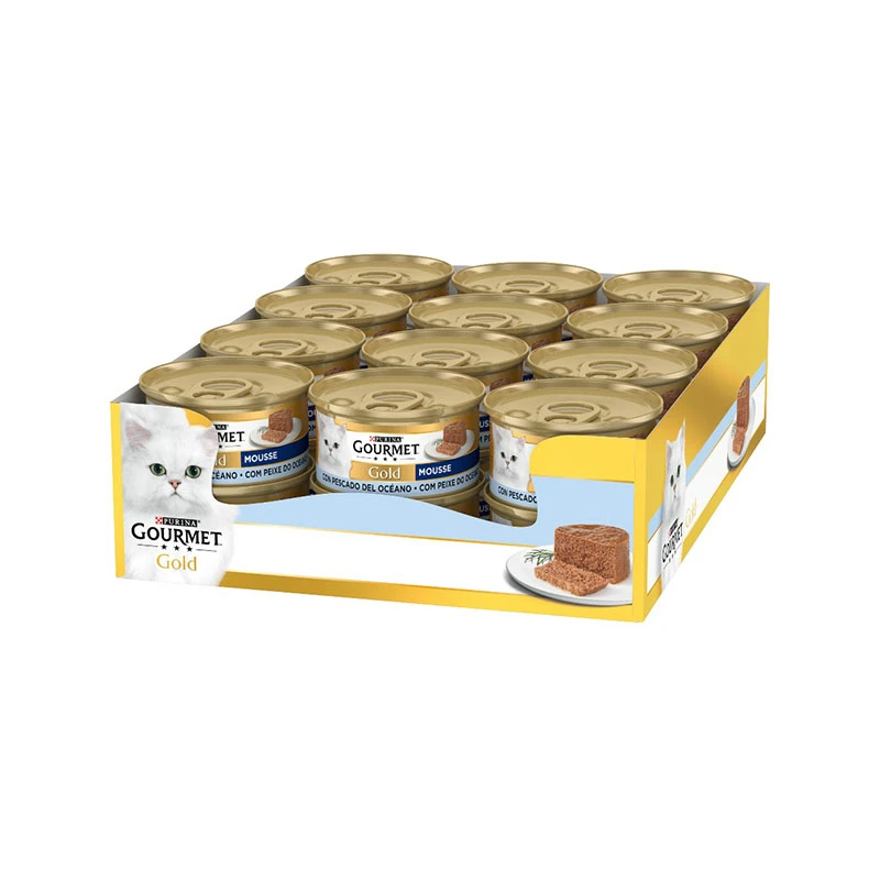 کنسرو غذای گربه بالغ گورمت مدل Gold Mousse بافت موس با طعم ماهی اقیانوسی وزن 85 گرم بسته 24 عددی
