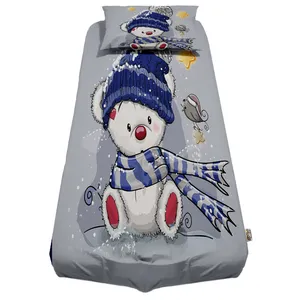 سرویس ملحفه هزاردستان طرح خرس برفی کد ROT134 یک نفره دو تکه