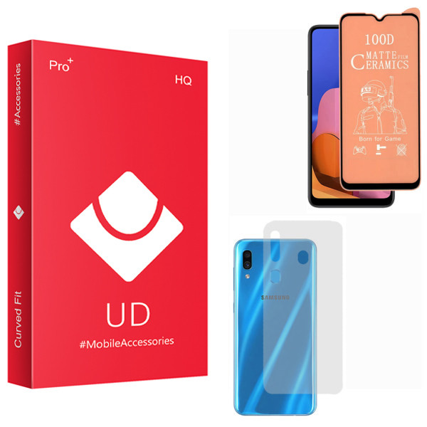 محافظ صفحه نمایش سرامیکی مات یو دی مدل HQ مناسب برای گوشی موبایل سامسونگ Galaxy A30 به همراه محافظ پشت گوشی