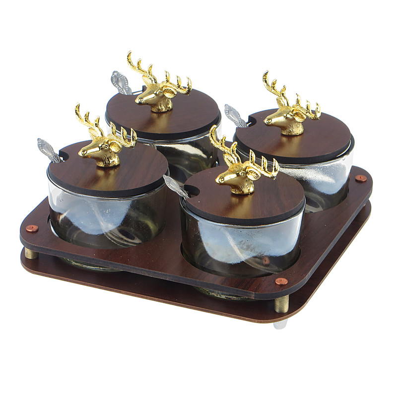 بستنی خوری طرح گوزن کد 1488 مجموعه 4 عددی به همراه استند و قاشق