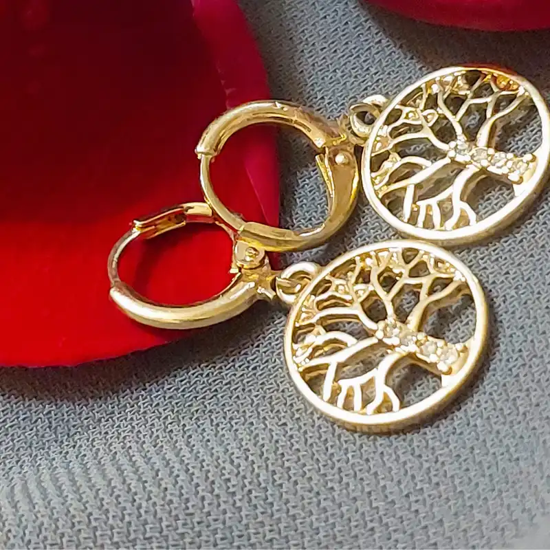 گوشواره زنانه مدل درخت زندگی طلایی