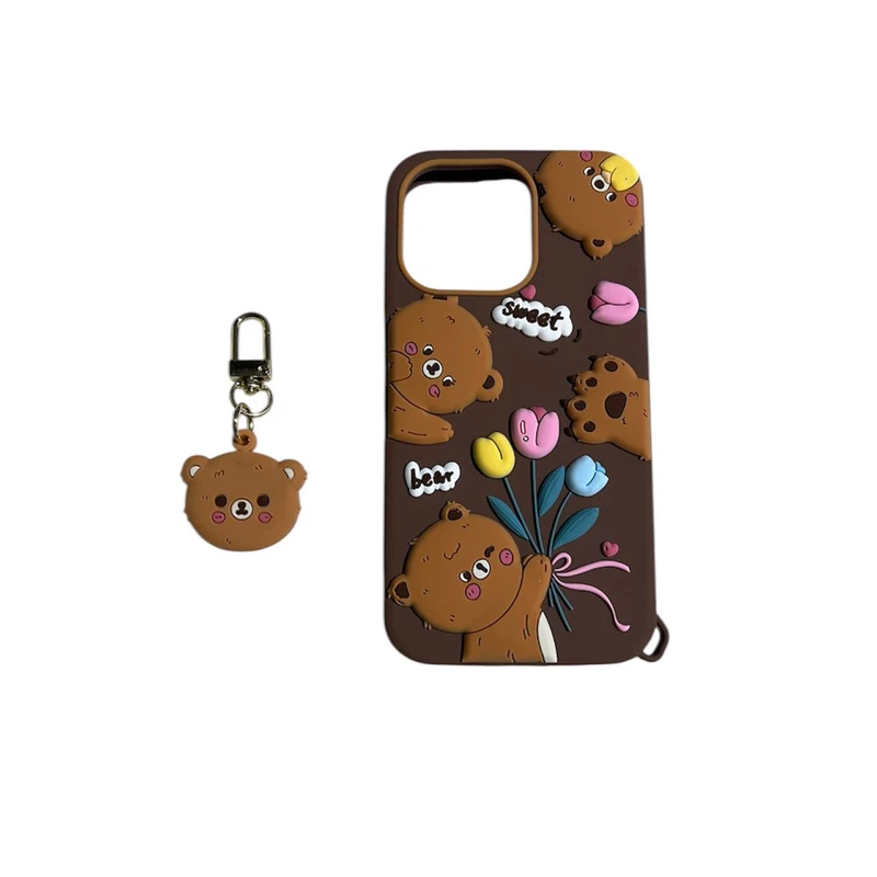 کاور مدل SWEET BEAR مناسب برای گوشی موبایل اپل Iphone 12/12Pro به همراه بند آویز 