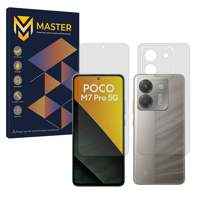 محافظ صفحه نمایش شفاف مستر مدل Resistant مناسب برای گوشی موبایل شیائومی Poco M7 Pro 5G به همراه محافظ پشت گوشی