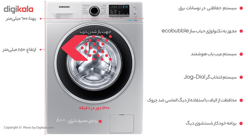 ماشین لباسشویی سامسونگ مدل 1252 ظرفیت 7 کیلوگرم