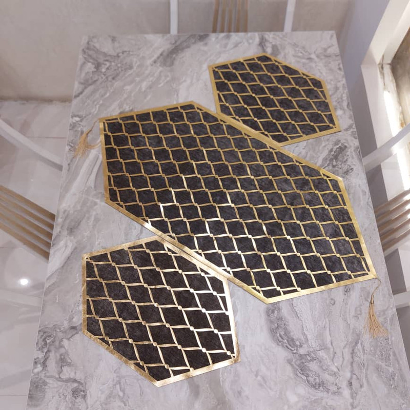 ست سه تکه رومیزی آرکاد مدل چرم و مخمل طرح موج کد T8540