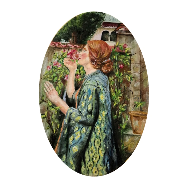 تابلو‌ نقاشی رنگ روغن مدل بیضی طرح روح گل رز کد 01