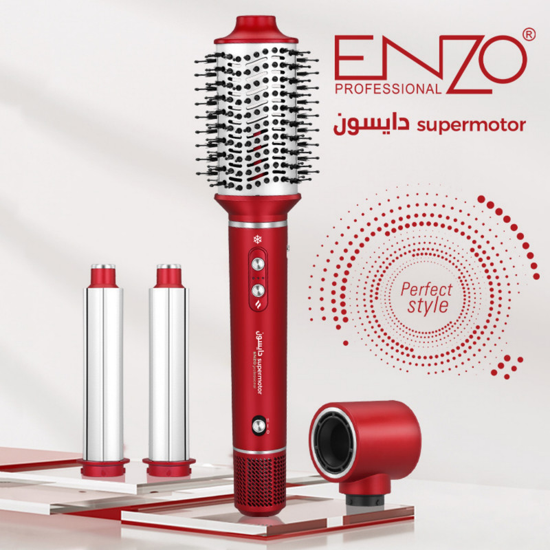 سشوار برس‌دار حالت‌دهنده انزو پروفیشینال مدل EN-6225 با توان 1500 وات، تنظیمات دما در سه حالت، تنظیم سرعت دوگانه، چهار سری متنوع، خشک‌کنندگی قوی، حجم‌دهنده و کاهش وز مو