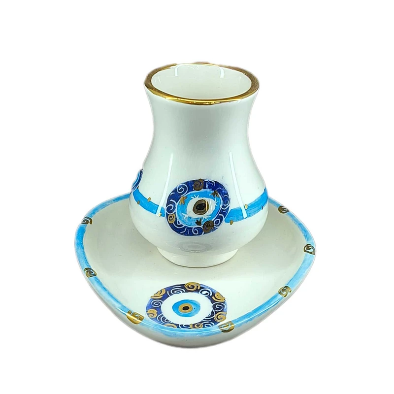 فنجان و نعلبکی سرامیکی دست ساز مدل چشم نظر