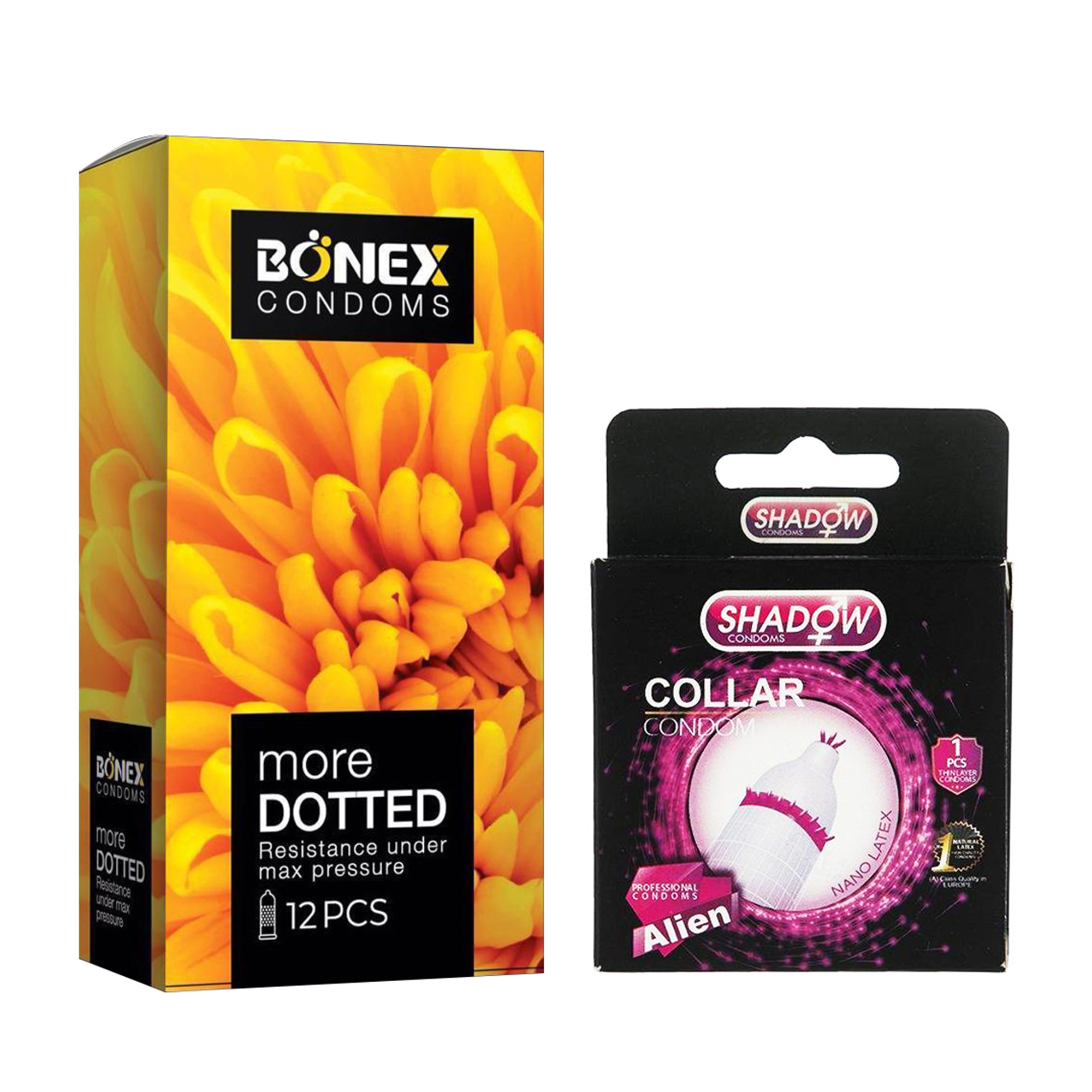 کاندوم بونکس مدل More Dotted بسته 12 عددی به همراه کاندوم شادو مدل Collar