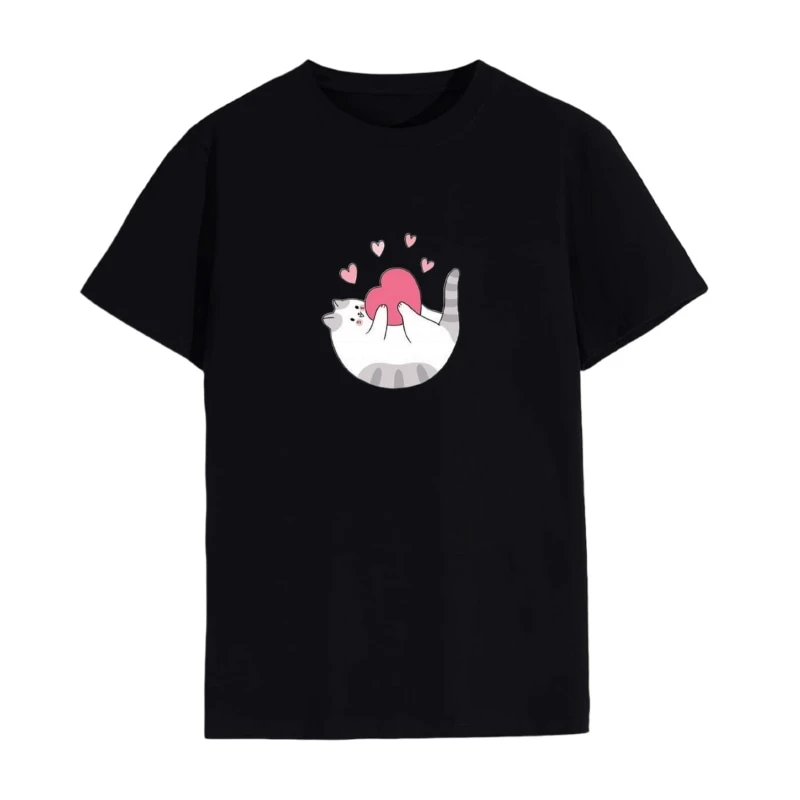 تی شرت لانگ زنانه مدل گربه و قلب