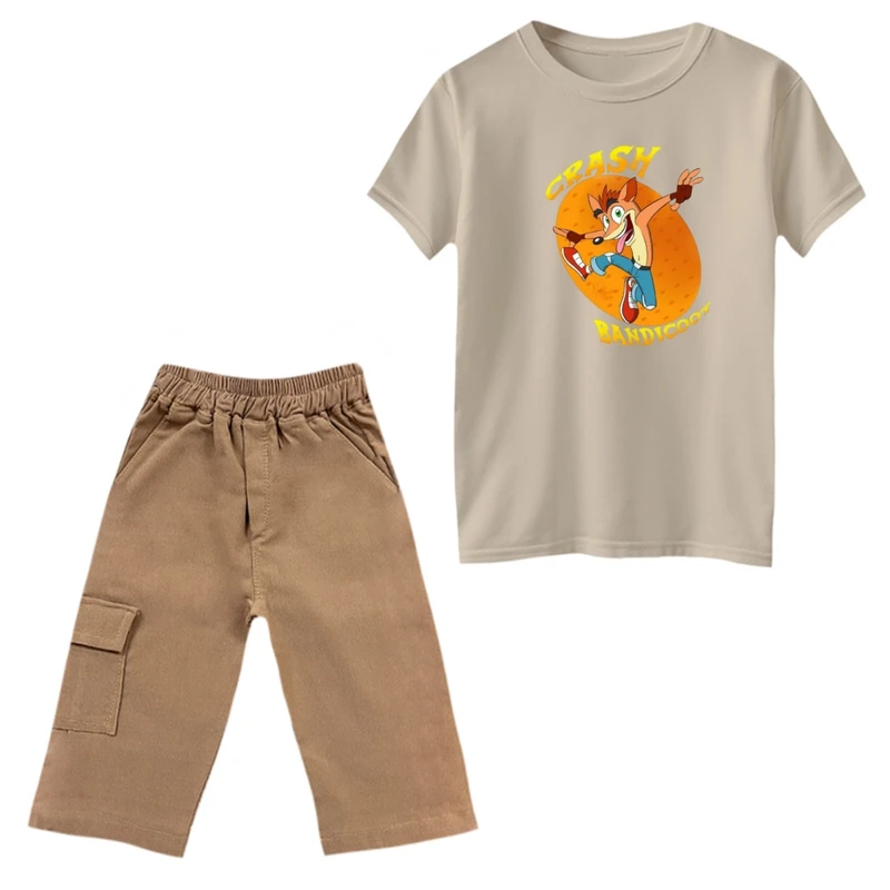 ست تی‌شرت و شلوارک پسرانه مدل کراش کد 3 رنگ کرم