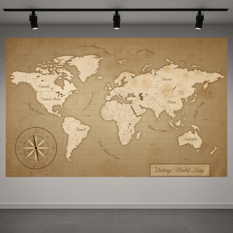 تابلو بوم طرح مخمل نقشه جهان مدل قدیمی کد AR3059232