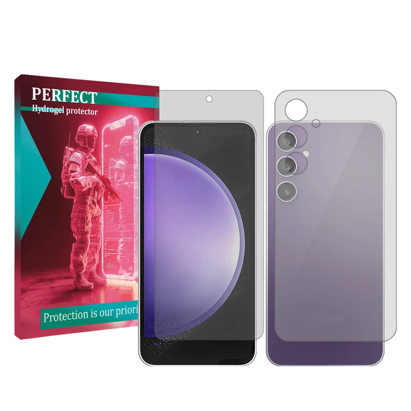 محافظ صفحه نمایش شفاف پرفکت مناسب برای گوشی موبایل سامسونگ Galaxy S23FE به همراه محافظ پشت گوشی 