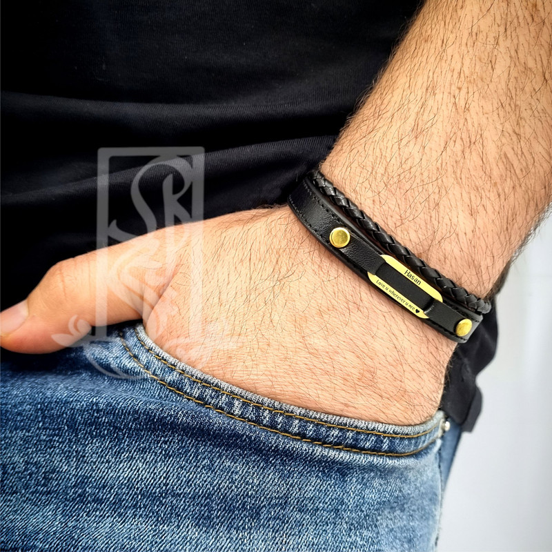 دستبند طلا 18 عیار مردانه لیردا مدل اسم حسن