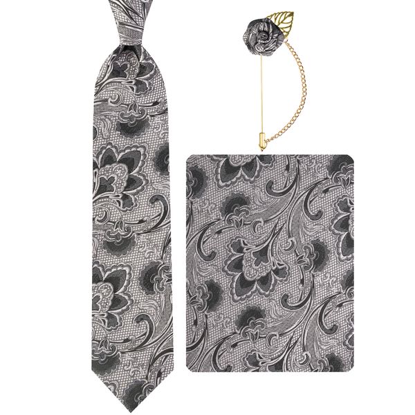 ست کراوات و دستمال جیب و گل کت مردانه جیان فرانکو روسی مدل GF-F926RE-GR