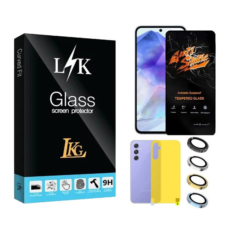 محافظ صفحه نمایش ال کا جی مدل LKK Antistatic مناسب برای گوشی موبایل سامسونگ Galaxy A55 5G به همراه محافظ پشت گوشی و محافظ لنز