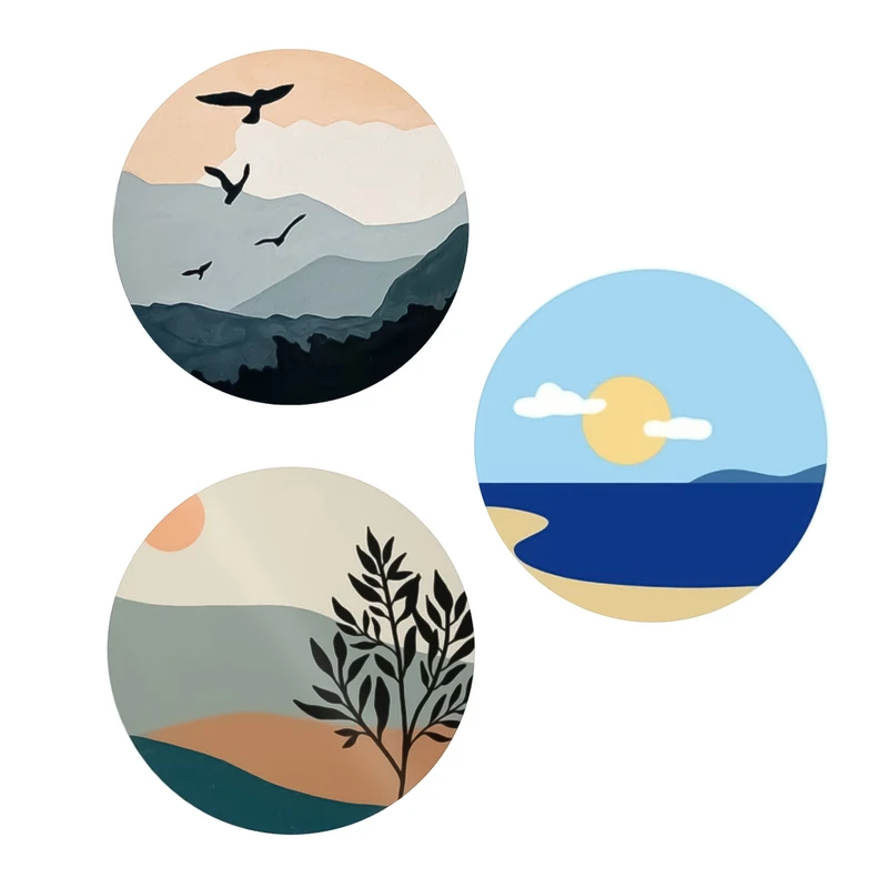 بشقاب دیوارکوب سفالی طرح دریا مجموعه 3 عددی 