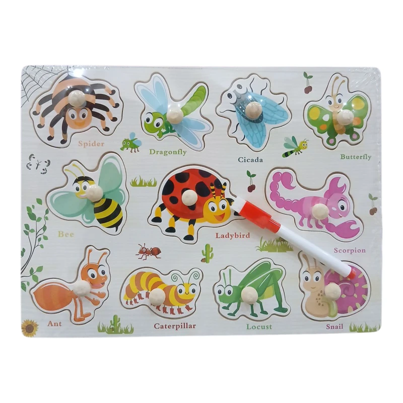 پازل آموزشی مدل وایبرد ماژیکدار طرح حشره ها 