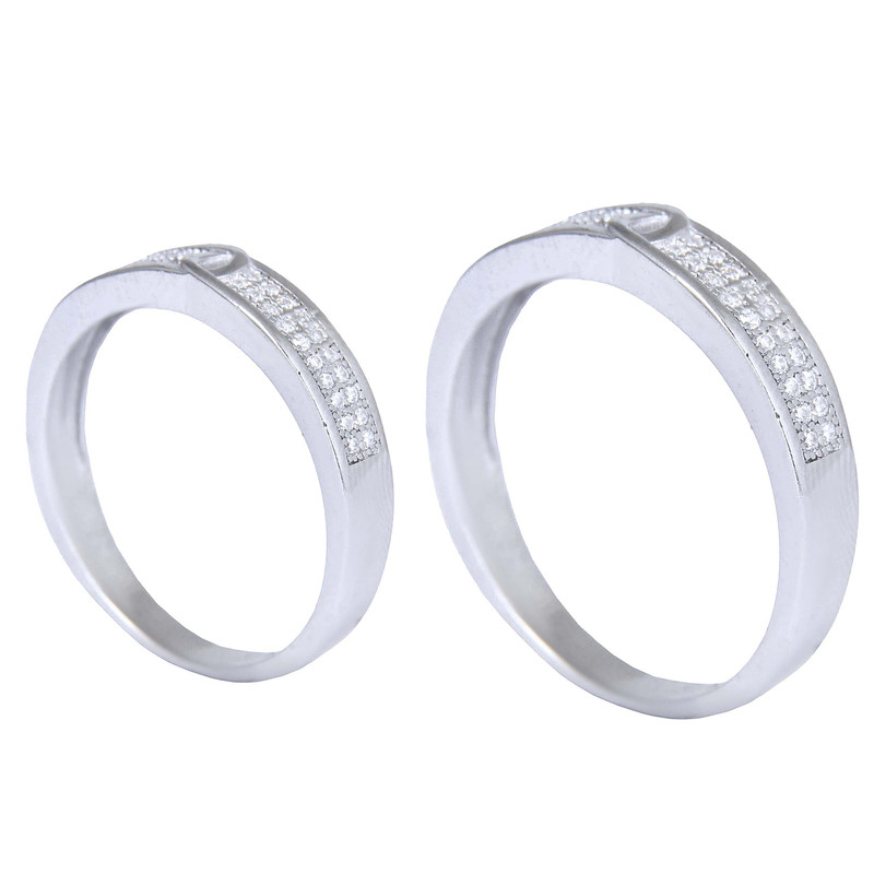 ست انگشتر نقره زنانه و مردانه مدل مخراج برلیان بدون ریزش آبکاری رادیوم کد AWR-1949