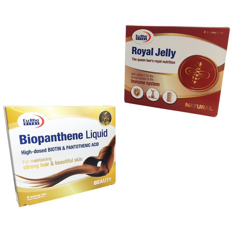 ویال خوراکی رویال ژلی یوروویتال بسته 6 عددی به همراه ویال بیوپانتن یوروویتال بسته 6 عددی