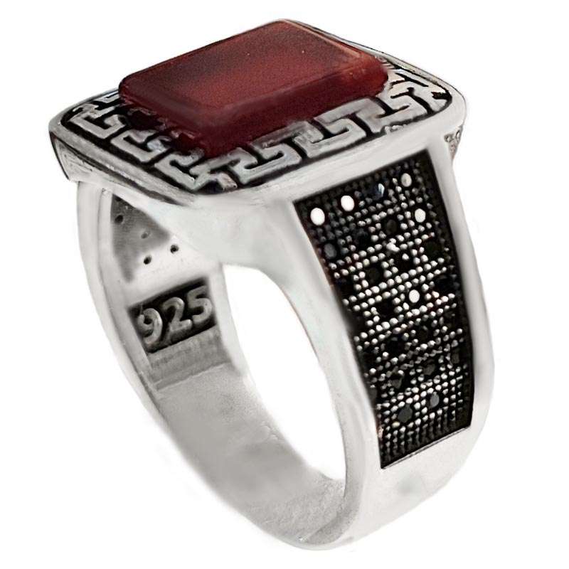 انگشتر نقره مردانه مدل عقیق سرخ MS9047